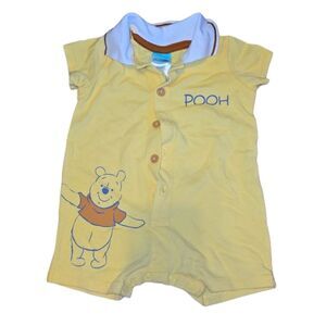 Disney Winnie the Pooh Baby Romper 6-9 Months Yellow Button-Up One-Piece